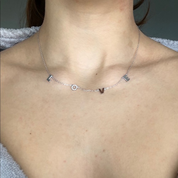 925 Sterling Silver Cubic Zirconia Dainty Love Letter Necklace - Picture 2 of 5